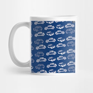 Old Cars Collection Blue Background Mug